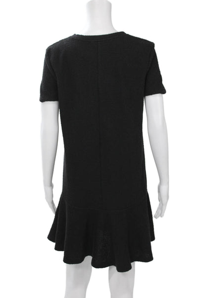 Zara Women Black Cotton Shift Sweater Dress Short Sleeve Knee Length Size M