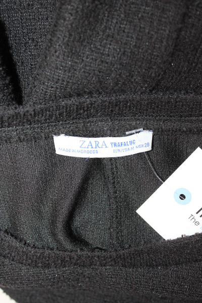 Zara Women Black Cotton Shift Sweater Dress Short Sleeve Knee Length Size M