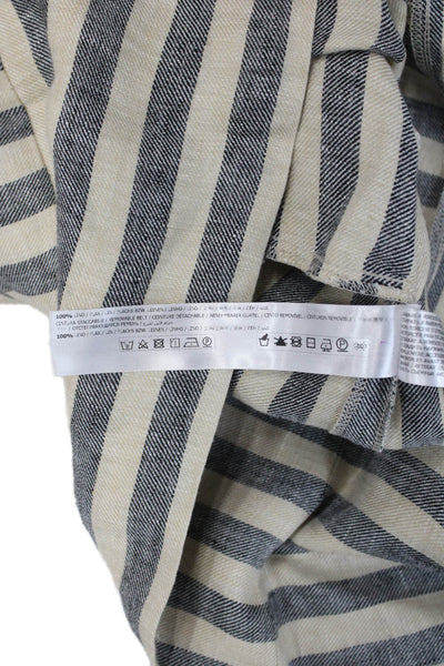 Twinset Womens Shift Dress Beige Linen Striped V-Neck Short Sleeve Zip Size 44