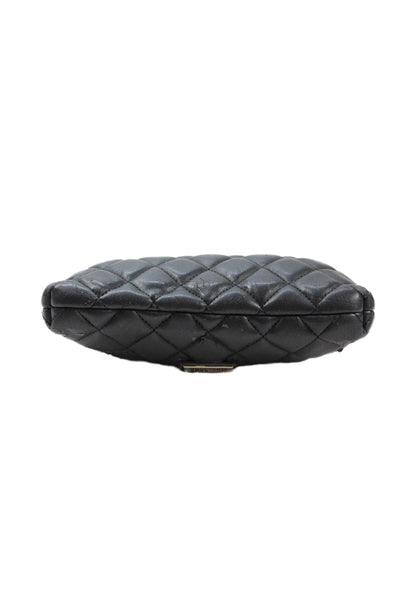 Love Moschino Womens Zip Top Quilted Leather Logo Wristlet Handbag Black