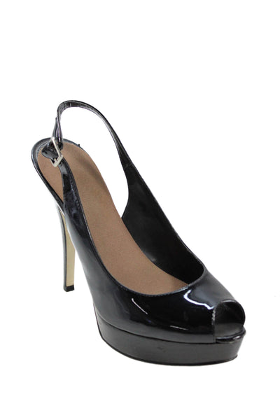 Enzo Angiolini Womens Stiletto Platform Peep Toe Slingback Pumps Black Size 8