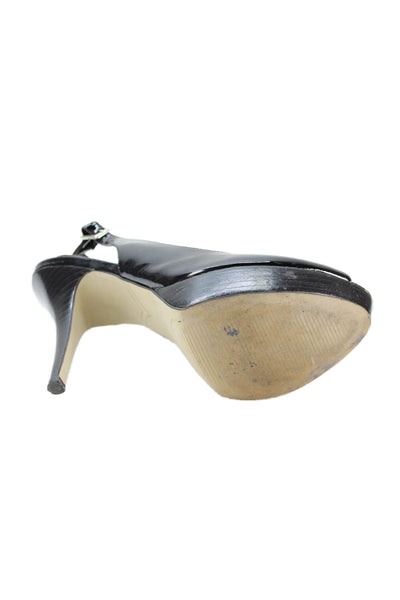 Enzo Angiolini Womens Stiletto Platform Peep Toe Slingback Pumps Black Size 8