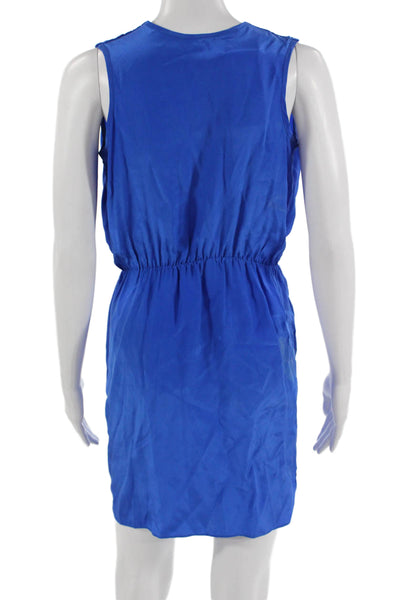 Amanda Uprichard Women Silk Blouson Mini Dress Blue V-Neck Sleeveless Size M