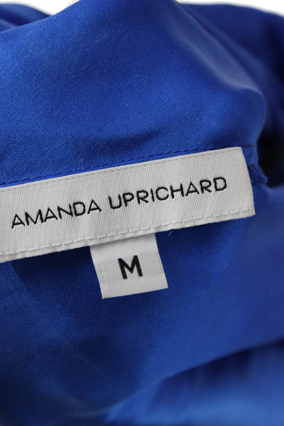 Amanda Uprichard Women Silk Blouson Mini Dress Blue V-Neck Sleeveless Size M