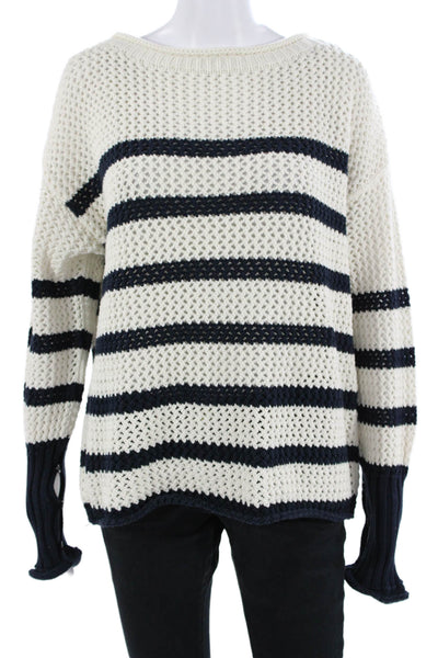 Zara Unisex Nautical Striped Crewneck Pullover Sweater Beige Long Sleeve Size S