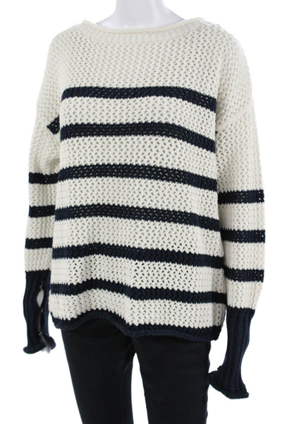 Zara Unisex Nautical Striped Crewneck Pullover Sweater Beige Long Sleeve Size S