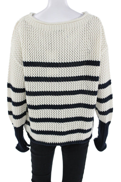 Zara Unisex Nautical Striped Crewneck Pullover Sweater Beige Long Sleeve Size S