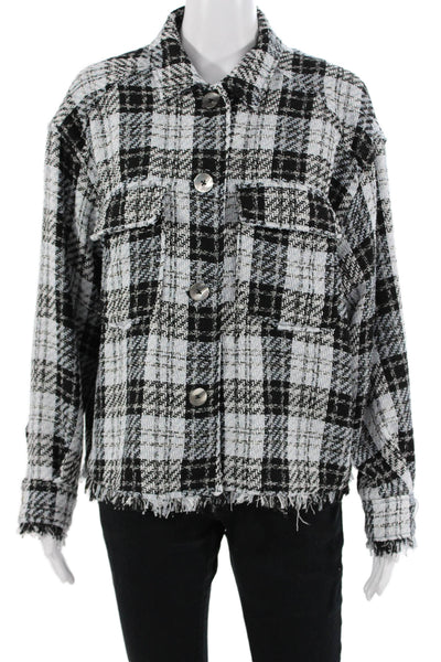 Zara Women Jacket Black Plaid Collared Button Long Sleeve 90s Size L