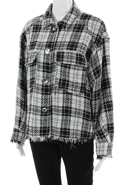 Zara Women Jacket Black Plaid Collared Button Long Sleeve 90s Size L