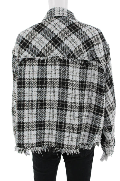 Zara Women Jacket Black Plaid Collared Button Long Sleeve 90s Size L