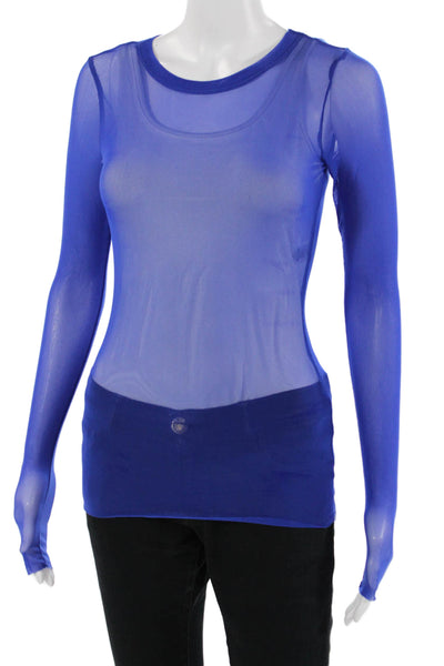 Naked Wardrobe Women Tops Blouses Blue Crew Neck Long Sleeve Button 90s Size XS