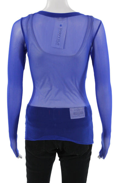 Naked Wardrobe Women Tops Blouses Blue Crew Neck Long Sleeve Button 90s Size XS