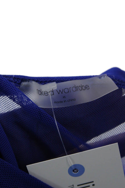 Naked Wardrobe Women Tops Blouses Blue Crew Neck Long Sleeve Button 90s Size XS