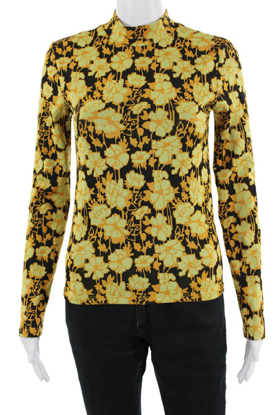 Zara Womens Floral Mock Neck Long Sleeve Black Polyester Top Size S