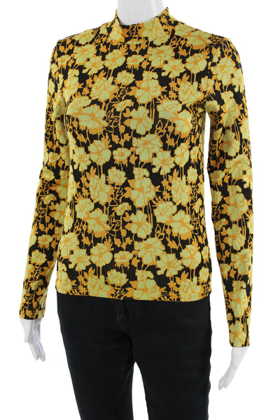 Zara Womens Floral Mock Neck Long Sleeve Black Polyester Top Size S