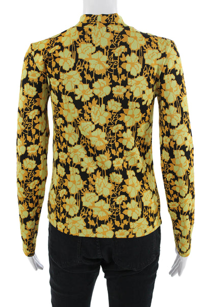Zara Womens Floral Mock Neck Long Sleeve Black Polyester Top Size S
