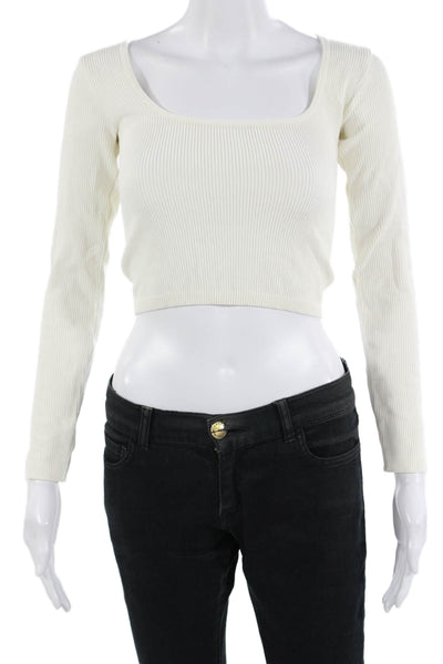 Zara Women Cropped Long Sleeve Square Neck Beige Polyester Top Size L