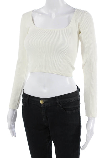 Zara Women Cropped Long Sleeve Square Neck Beige Polyester Top Size L