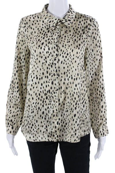 Zara Womens Satin Animal Print Collared Button-Up Blouse Long Sleeve Size S