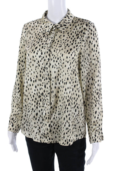 Zara Womens Satin Animal Print Collared Button-Up Blouse Long Sleeve Size S