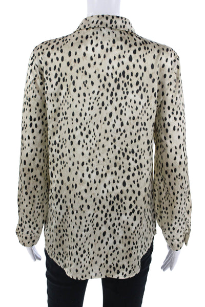 Zara Womens Satin Animal Print Collared Button-Up Blouse Long Sleeve Size S
