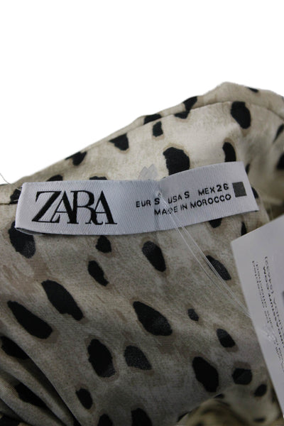 Zara Womens Satin Animal Print Collared Button-Up Blouse Long Sleeve Size S