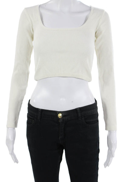 Zara Women Cropped Long Sleeve Square Neck Polyester Blend White Top Size L
