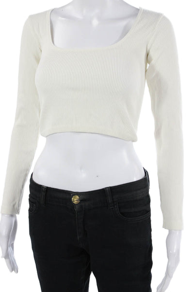 Zara Women Cropped Long Sleeve Square Neck Polyester Blend White Top Size L