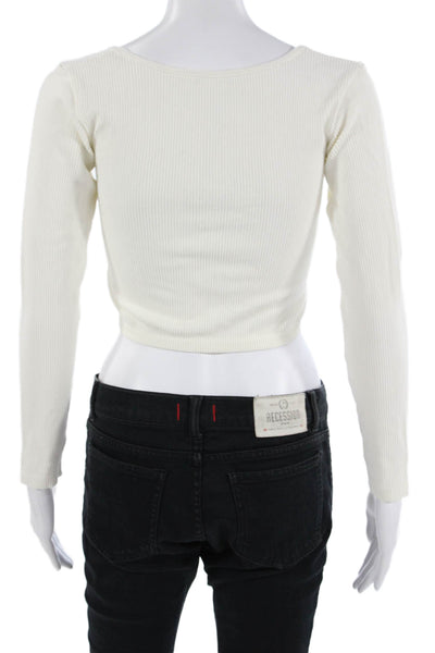 Zara Women Cropped Long Sleeve Square Neck Polyester Blend White Top Size L