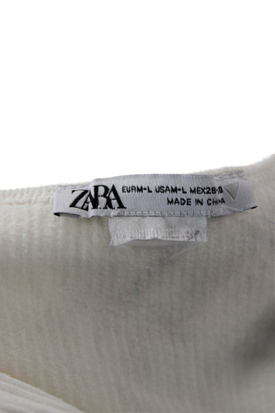 Zara Women Cropped Long Sleeve Square Neck Polyester Blend White Top Size L