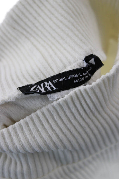 Zara Womens Basic Mock Neck Long Sleeve White Top Size L