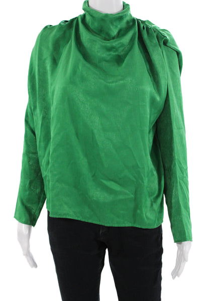 Zara Women Green Mock Neck Polyester Long Sleeve Blouse Size S