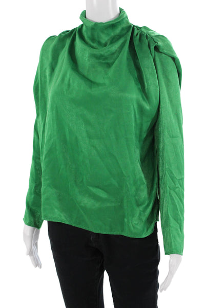 Zara Women Green Mock Neck Polyester Long Sleeve Blouse Size S