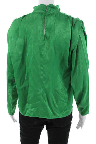 Zara Women Green Mock Neck Polyester Long Sleeve Blouse Size S