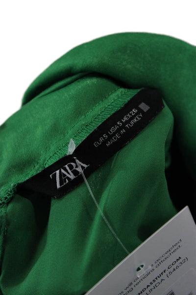 Zara Women Green Mock Neck Polyester Long Sleeve Blouse Size S