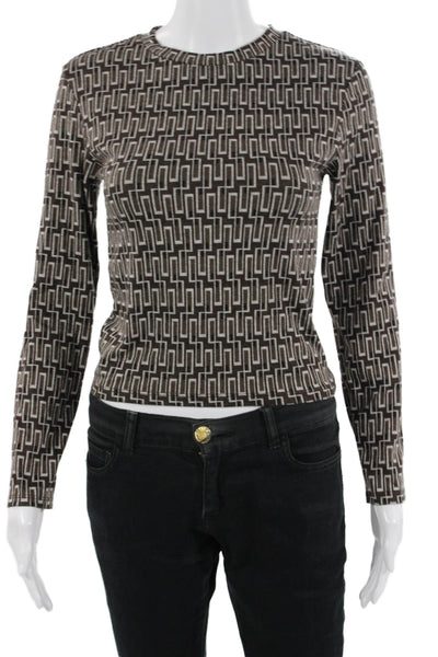 Zara Women Basic Long Sleeve Crew Neck Black Geometric Top Size M