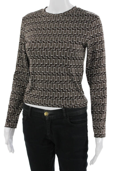 Zara Women Basic Long Sleeve Crew Neck Black Geometric Top Size M