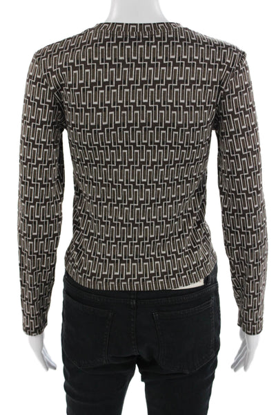 Zara Women Basic Long Sleeve Crew Neck Black Geometric Top Size M