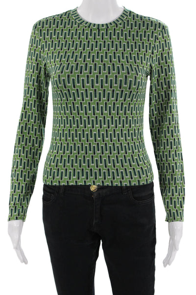 Zara Women Basic Geometric Crew Neck Long Sleeve T-Shirt Green Size M