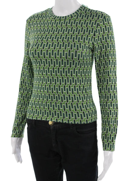 Zara Women Basic Geometric Crew Neck Long Sleeve T-Shirt Green Size M