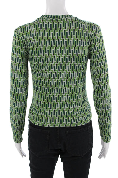Zara Women Basic Geometric Crew Neck Long Sleeve T-Shirt Green Size M