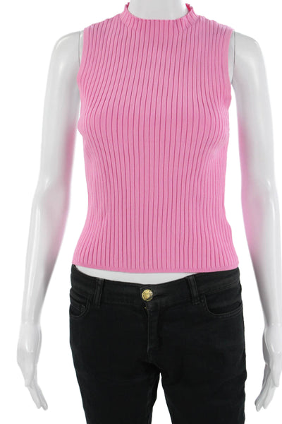 Lucy Paris Women Pink Striped Basic Sleeveless Mock Neck Tank Size S