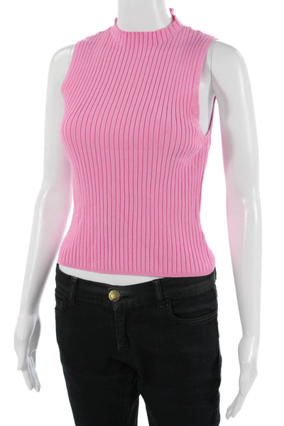 Lucy Paris Women Pink Striped Basic Sleeveless Mock Neck Tank Size S