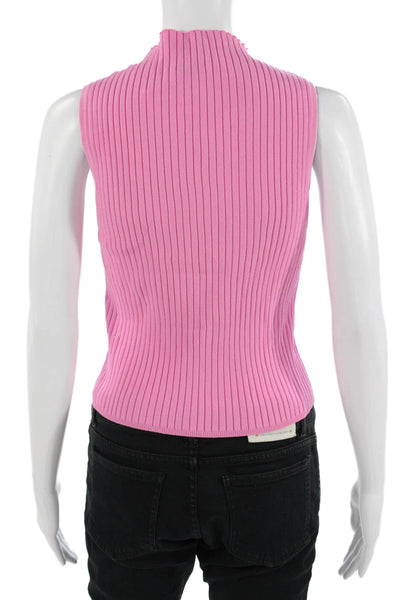 Lucy Paris Women Pink Striped Basic Sleeveless Mock Neck Tank Size S