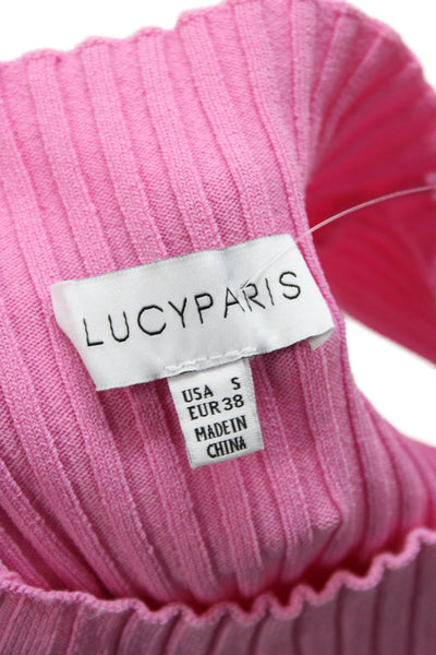 Lucy Paris Women Pink Striped Basic Sleeveless Mock Neck Tank Size S