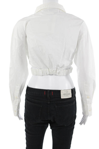 Zara Women Cropped Cotton Collared Long Sleeve Button-Up Top White Size S