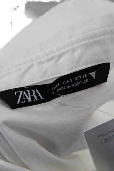 Zara Women Cropped Cotton Collared Long Sleeve Button-Up Top White Size S