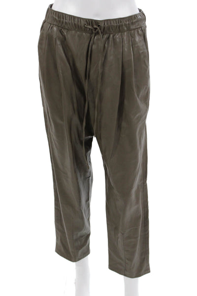 Zara Women Jogger Cropped Pants Brown Drawstring Solid Army Size S