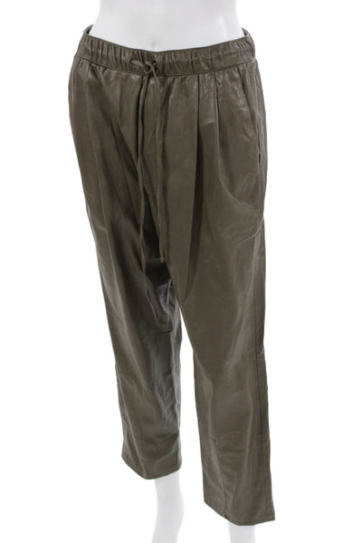 Zara Women Jogger Cropped Pants Brown Drawstring Solid Army Size S