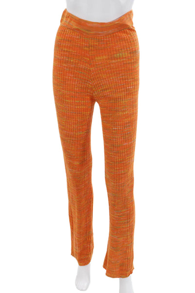 Zara Women Striped Orange Cotton Pants Fall Size S